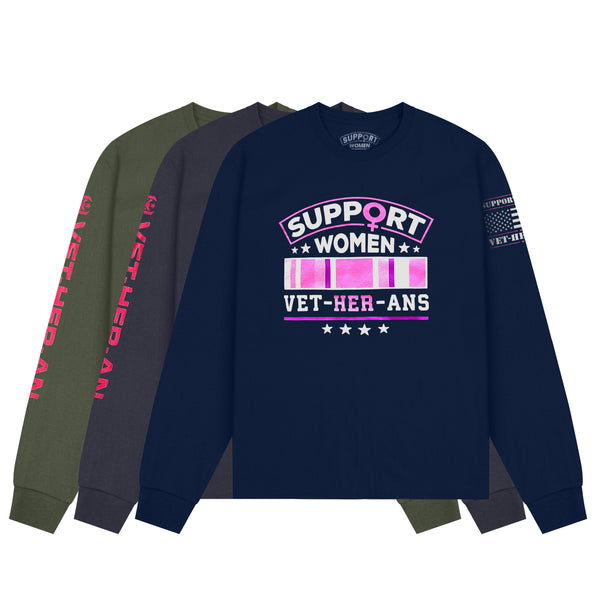 Long Sleeve T-Shirt Bundle (2 Vet-Her-Ans, 1 Support Women Vet-her-Ans)