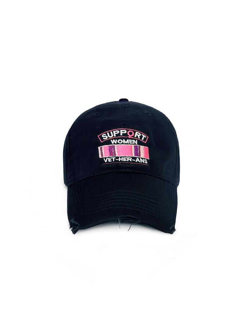 Distressed "Support Women Vet-Her-Ans" Ribbon Baseball Cap Style Hat