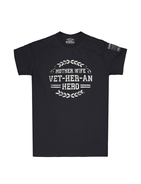 Support Women Vet-Her-Ans Mom/Hero Black T-Shirt